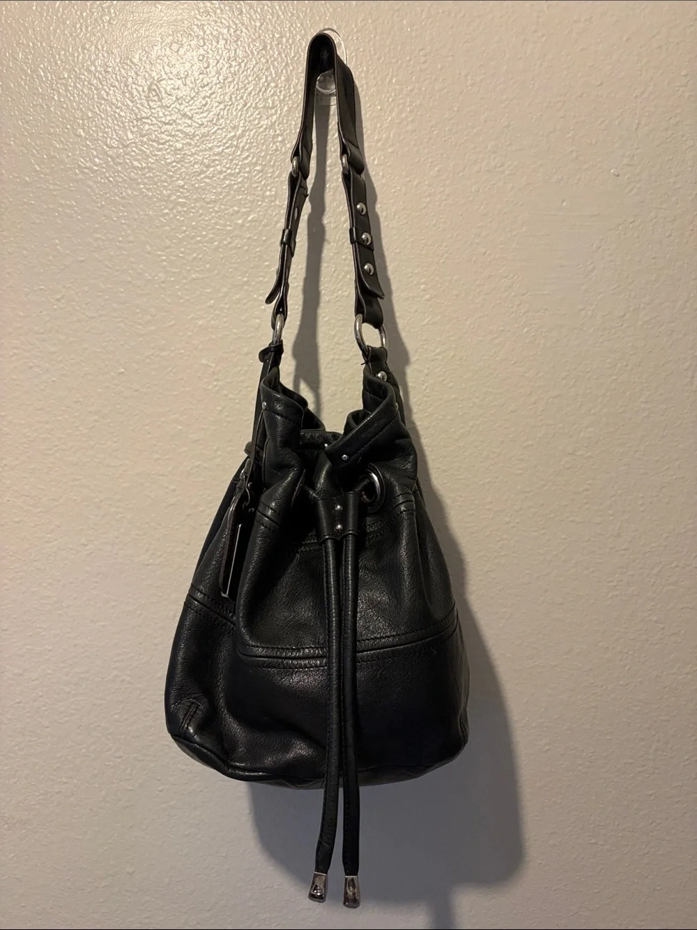 B. makowsky drawstring leather bucket bag